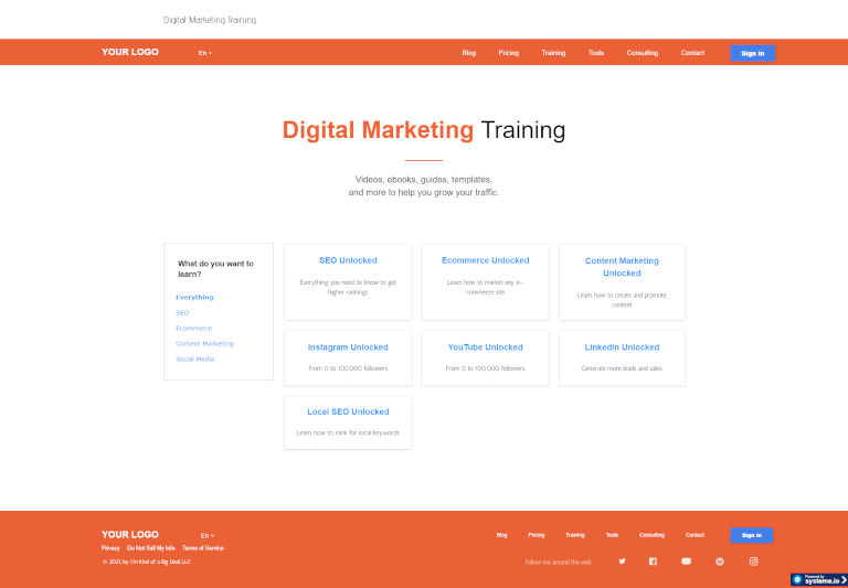 digital marketing training landing page template